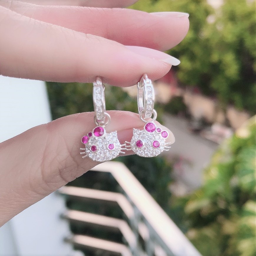 Bông tai bạc hình mặt mèo cực đáng yêu, chất liệu bạc cao cấp - Trang sức Bạc Evasilver