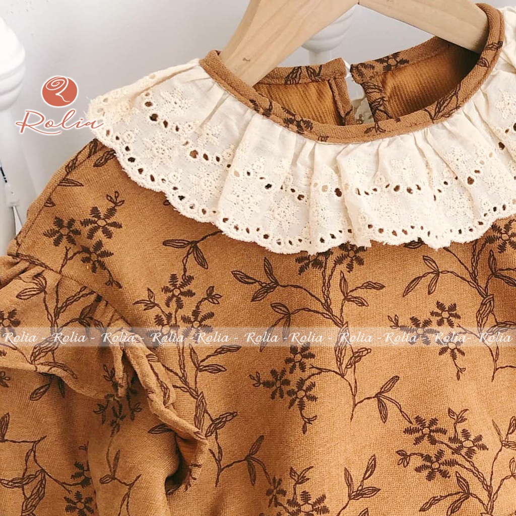 Váy bé gái nhung hoa nhí ROLIA chất nhung in hoa mặc đi chơi, du lịch, lễ tết cho bé gái V48 , V50