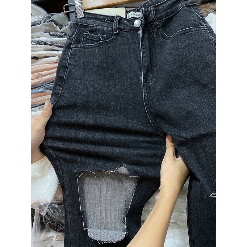 Quần jeans RÁCH Ô ôm body lưng siêu cao