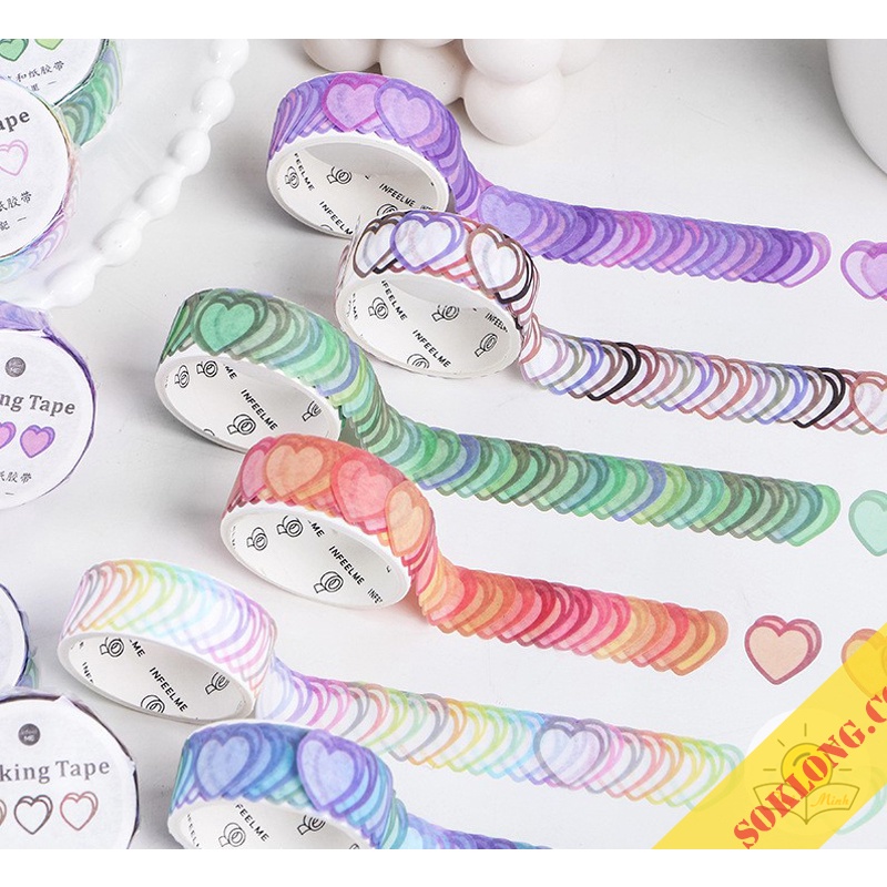 Cuộn 100 sticker trái tim dán trang trí sổ tay, take note, bưu thiếp handmade STI34