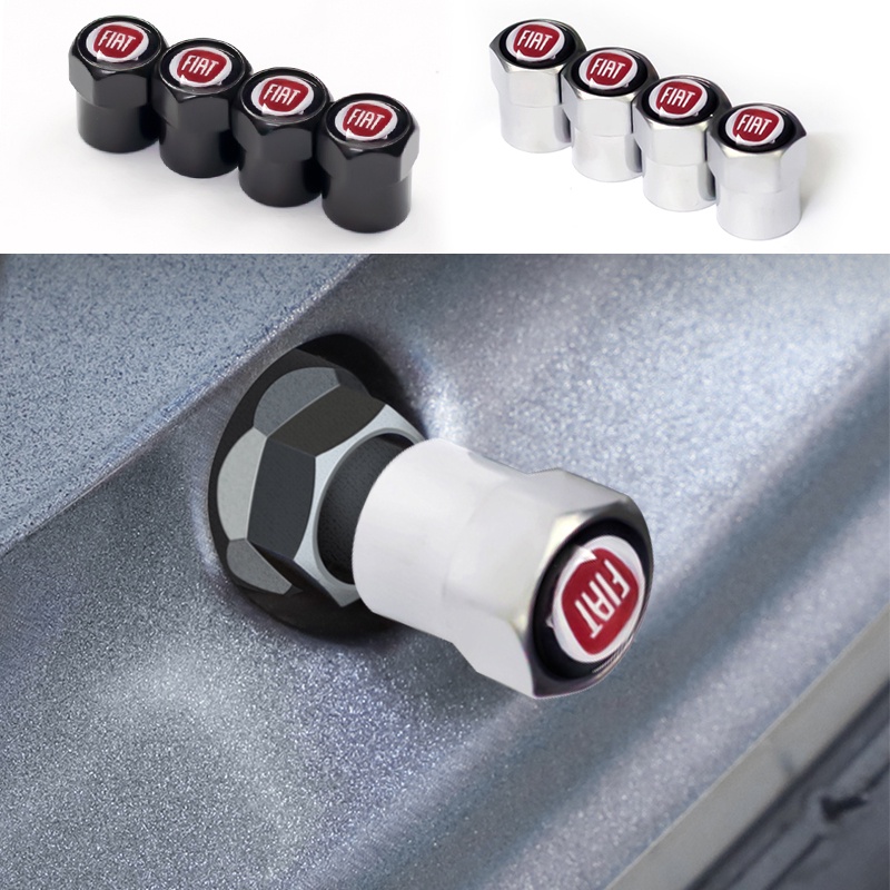 Bộ 4 Nắp Van Khí Xe Hơi Bằng Kim Loại Màu Đen / Bạc Hình Lục Giác In Logo Fiat Panda Bravo Punto Croma 500 595