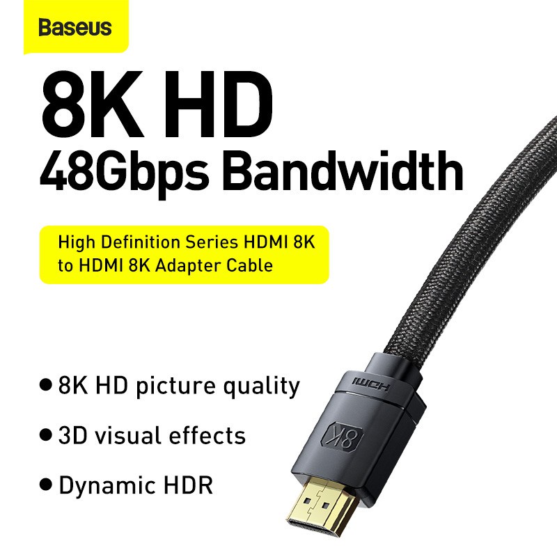 Cáp HDMI kỹ thuật số Baseus 8K/60Hz 4K/120HZ 48Gbps cho Xiaomi Mi Box / PS5 /PS4 / laptop / TV / màn hình / máy chiếu