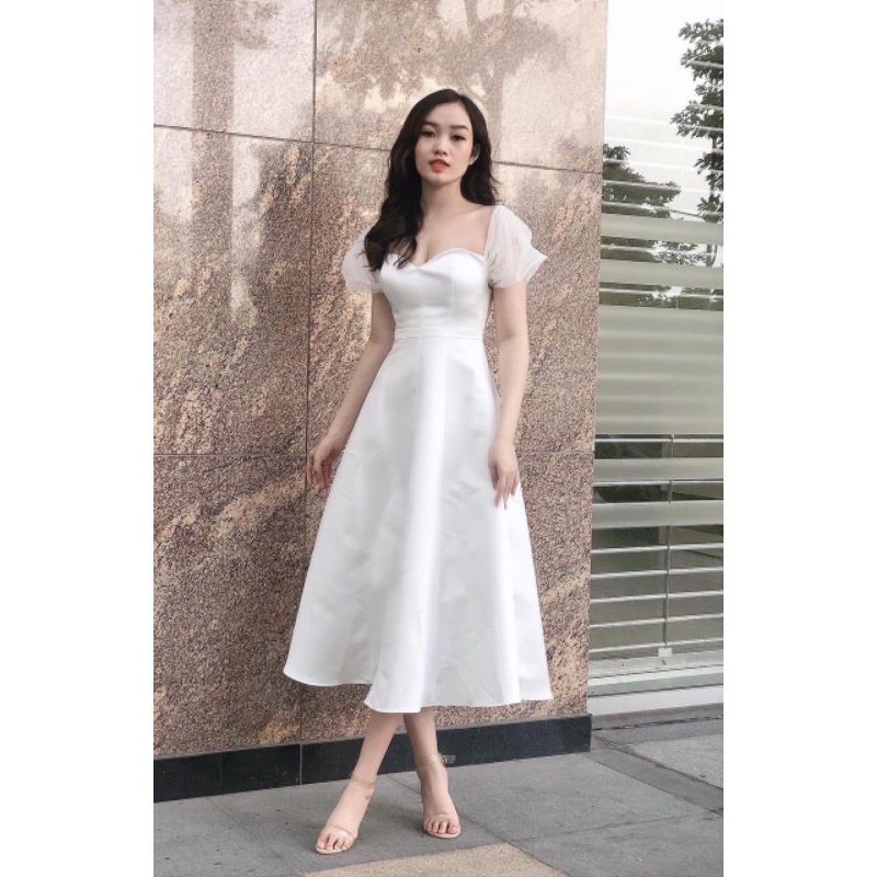 ĐẦM TRẮNG TRỄ VAI DỰ TIỆC SIÊU XINH⚡FREESHIP-MẶC LÀ XINH⚡️VÁY NỮ ĐI TIỆC SANG TRỌNG DÁNG XOÈ ,TAY LƯỚI CAO CẤP | BigBuy360 - bigbuy360.vn
