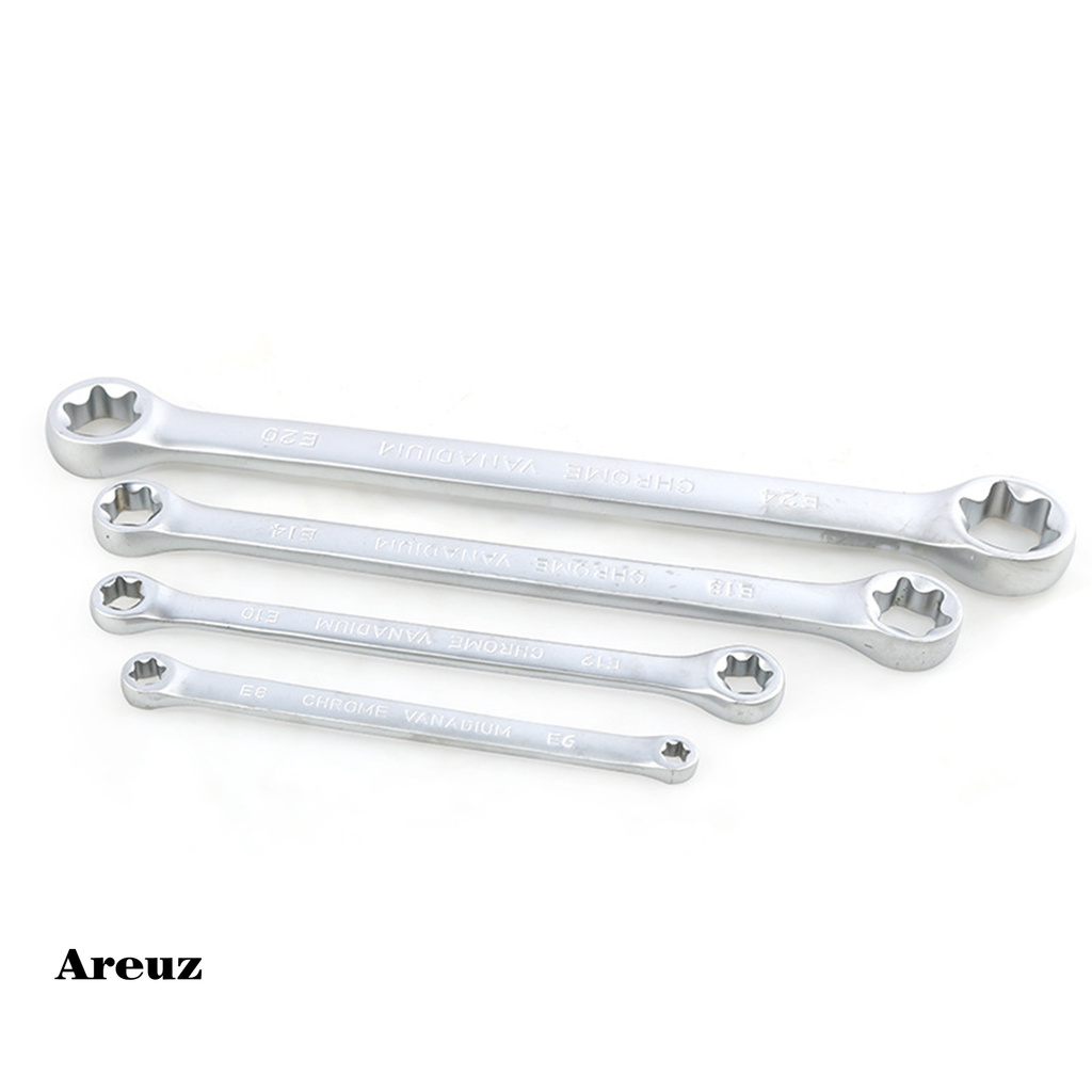 Areuz 4Pcs E6-E24mm Wrench Group E-type High Torque Chromium Vanadium Steel Dual-head Torx Spanners for Equipment Repair