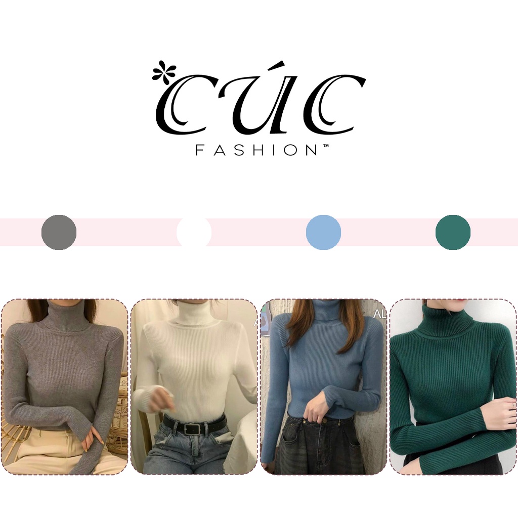 Áo len nữ cổ lọ cao cấp nhiều màu Cúc Fashion AL82 áo len tăm gân cổ lọ