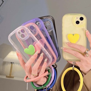 Ốp Điện Thoại Trong Suốt Họa Tiết Trái Tim Kèm Dây Đeo Tay Cho iPhone series 13 pro Max/12 pro/11/xr/X/7P