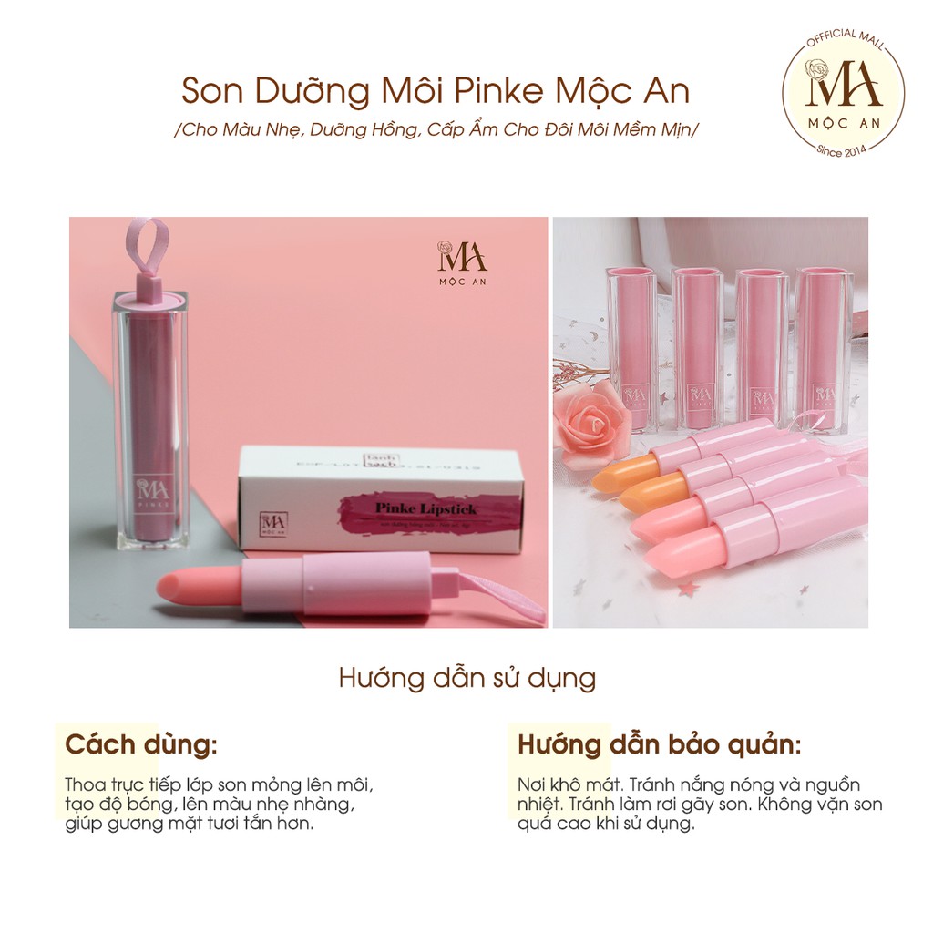 Son Dưỡng Môi Pinke Mộc An Cho Màu Nhẹ, Dưỡng Hồng, Cấp Ẩm Cho Đôi Môi Mềm Mịn 4g