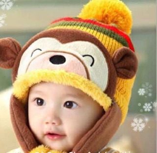 Mũ len gấu lót lông cừu cho bé