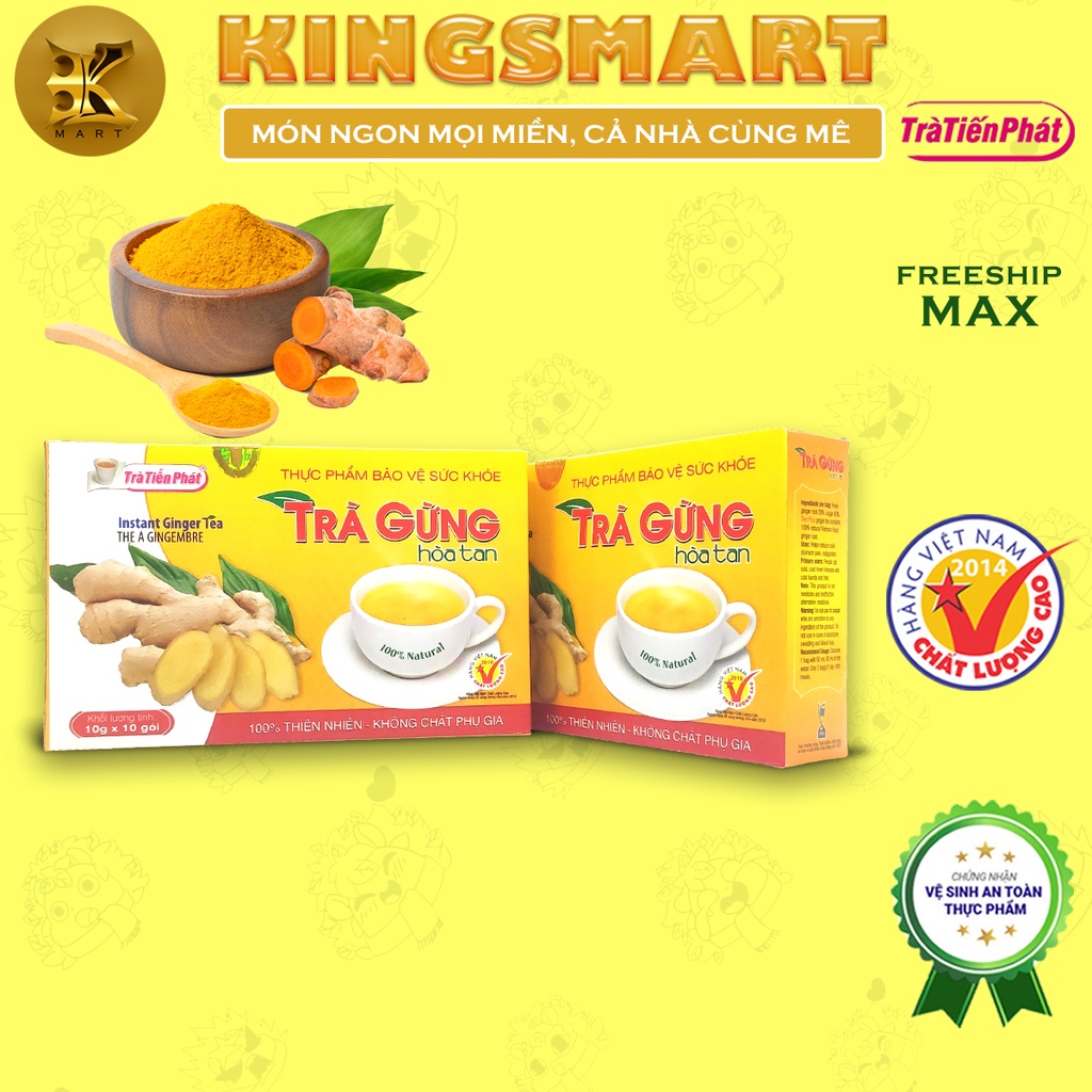 Trà Gừng Hòa Tan 100G TIẾN PHÁT (Hộp 10 Gói x 10G/Gói) Tốt Cho Hệ Tiêu Hóa, Làm Ấm Cơ Thể