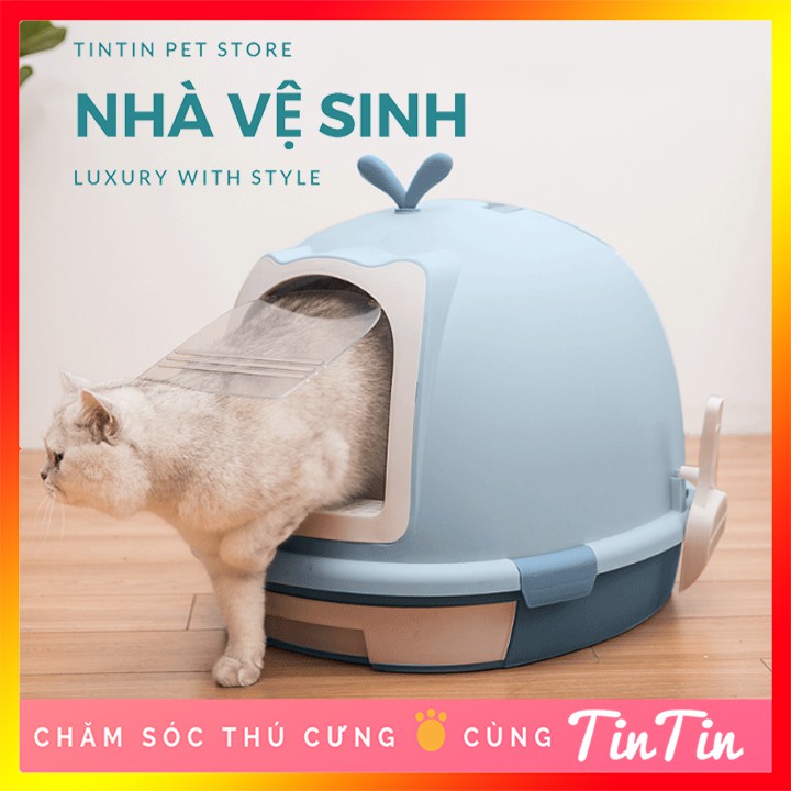 Nhà Vệ Sinh Cho Mèo Rút Đáy Hình Cá Voi Kèm Xẻng - Hàng Đẹp Cao Cấp #Tintin Pet Store