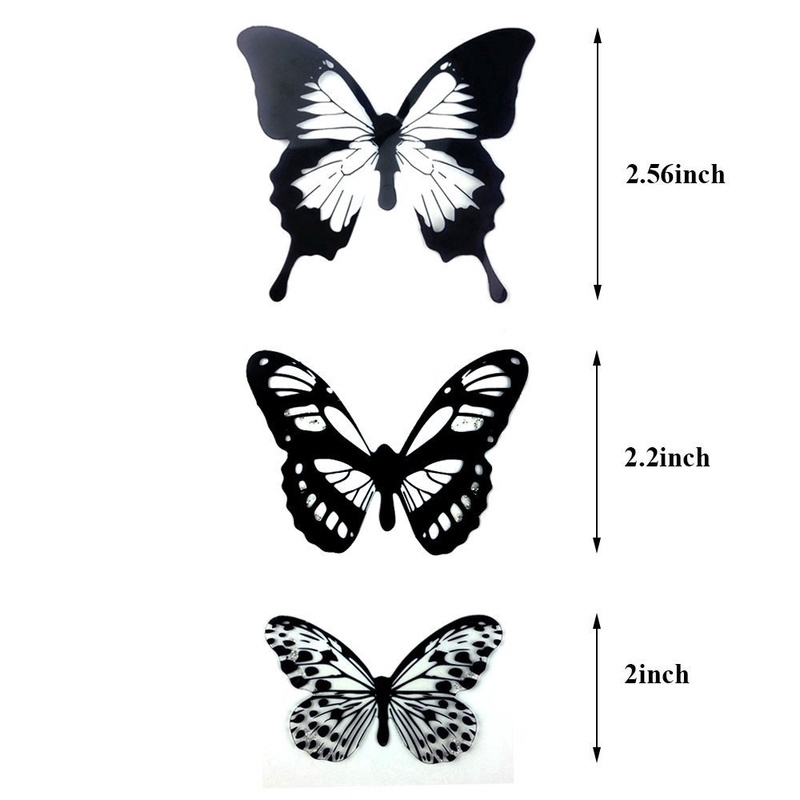 Bộ 18 Miếng Dán Tường Hình Bướm Đen/Trắng Pha Lê