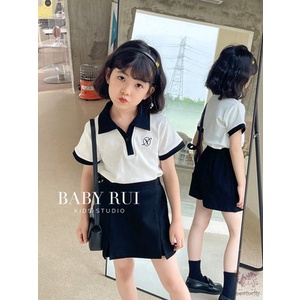 Bộ Đồ 2 Món Gồm Áo Polo Tay Ngắn Cổ Polo Và Váy Hàn Quốc Dành Cho Bé Gái