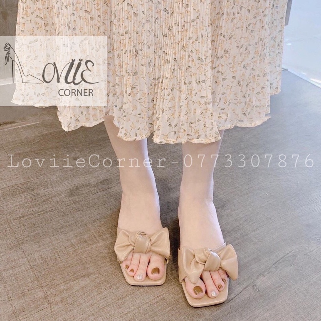 DÉP CAO GÓT LOVIIECORNER THỜI TRANG - GUỐC NỮ ĐẾ VUÔNG NƠ MỀM GÓT TRỤ 3 PHÂN D210397
