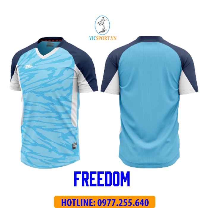 Áo Đá Banh Không LOGO FREEDOM Xanh Trời chất lượng thoáng mát Cao Cấp - Vicsportvn