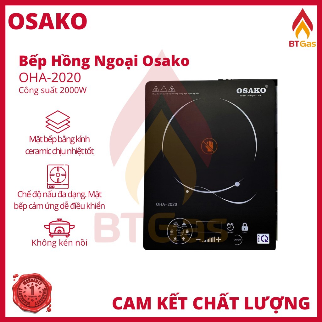 Bếp hồng ngoại đơn Osako mặt kính Ceramic, bếp điện mini công suất 2000W OHA-2020