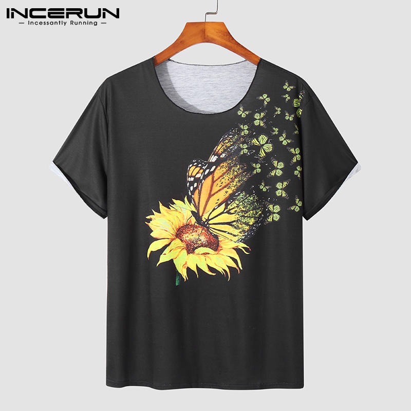 Áo thun INCERUN cổ tròn ngắn tay in họa tiết thời trang mùa hè cho nam