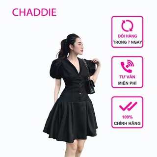 Đầm dự tiệc, dạo phố tay bồng cổ vest phối nút dáng xòe nhẹ sang chãnh