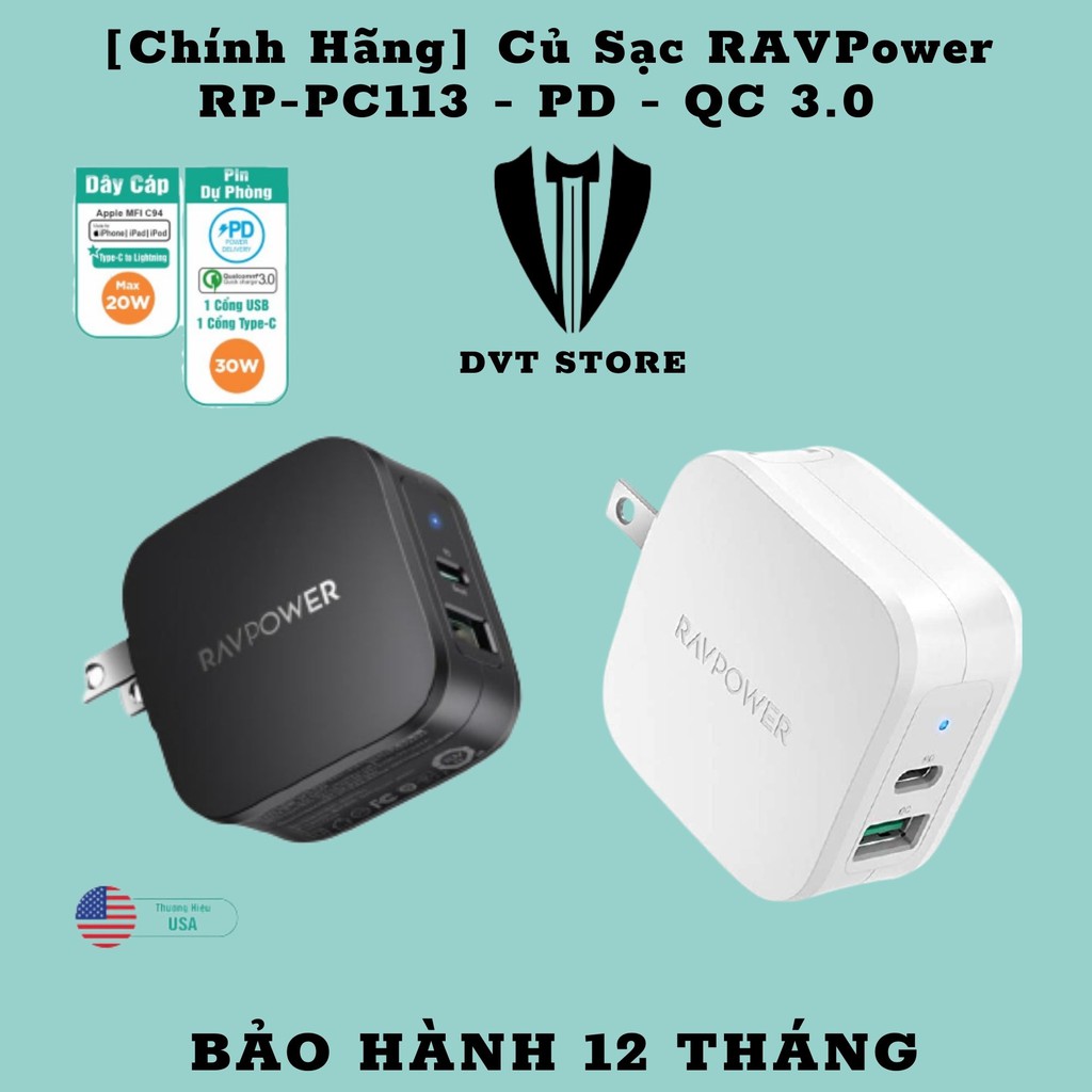 [Chính Hãng] Củ Sạc RAVPower RP-PC113 - PD - QC 3.0