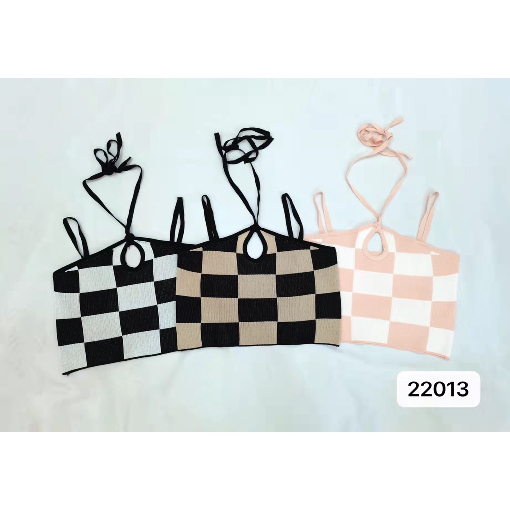 Áo croptop LUHAZO mỏng có dây treo họa tiết kẻ ô phong cách cổ điển gợi cảm cho nữ DK8T301