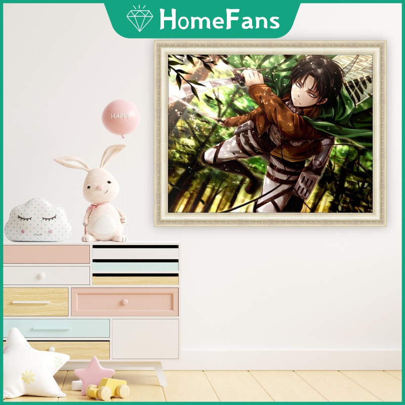 Bộ Tranh Đính Đá 5D Họa Tiết Hoạt Hình Attack on Titan Độc Đáo DIY Kích Thước 50x40cm