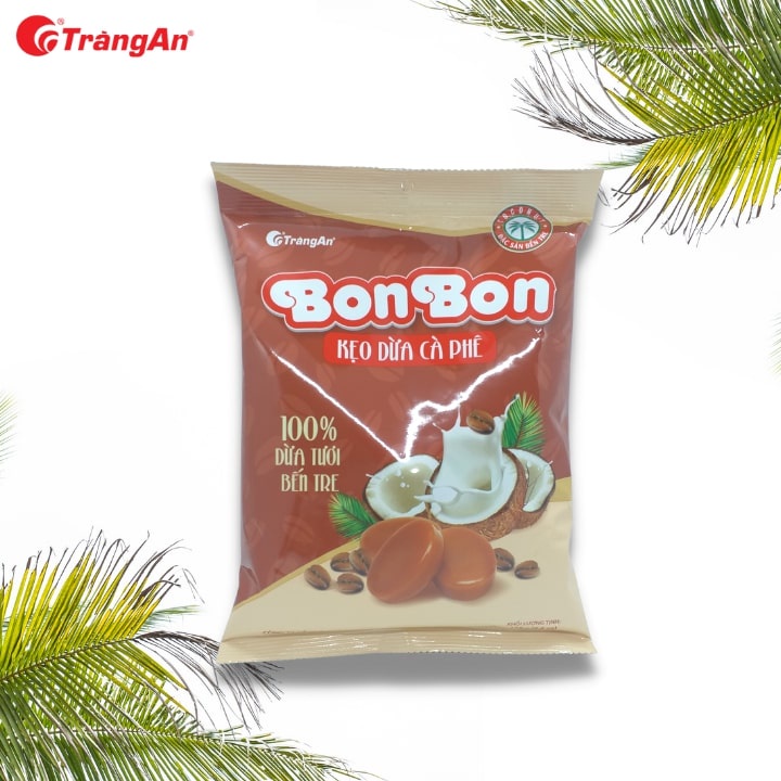 Combo 2 gói kẹo dừa cà phê Bon Bon, 100% từ cốt dừa Bến Tre, thương hiệu Tràng An, hạn sử dụng 12 tháng