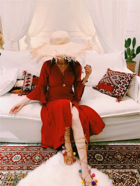 Váy Thổ Cẩm Boho Đỏ Tay Xòe ❤️FREESHIP❤️ Sẵn S M | BigBuy360 - bigbuy360.vn