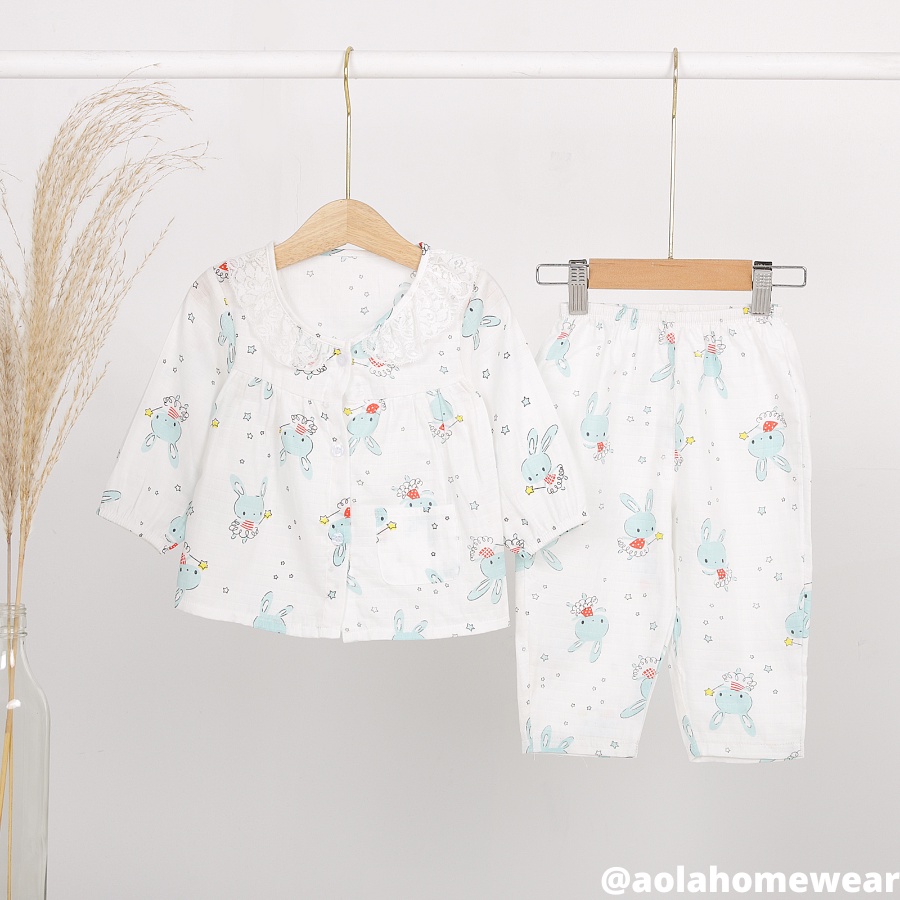 Pijama cho bé gái dài tay mặc ngủ điều hòa babydoll dễ thương Áo Lá Homewear A004, đồ ngủ trẻ em gái vải xô cotton