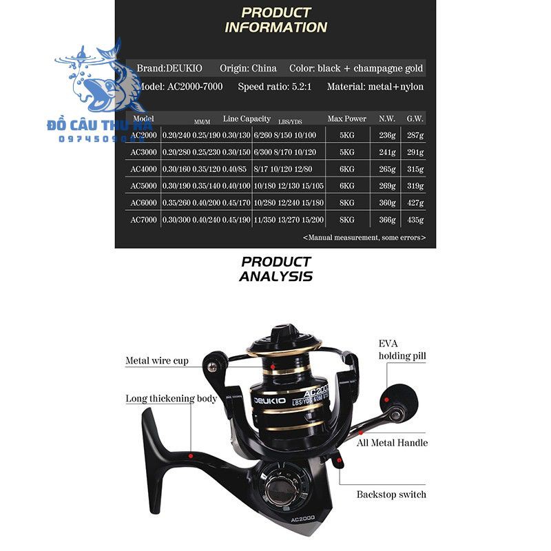 Máy Câu Cá DEUKIO AC AC2000- AC7000, Máy Câu Đứng