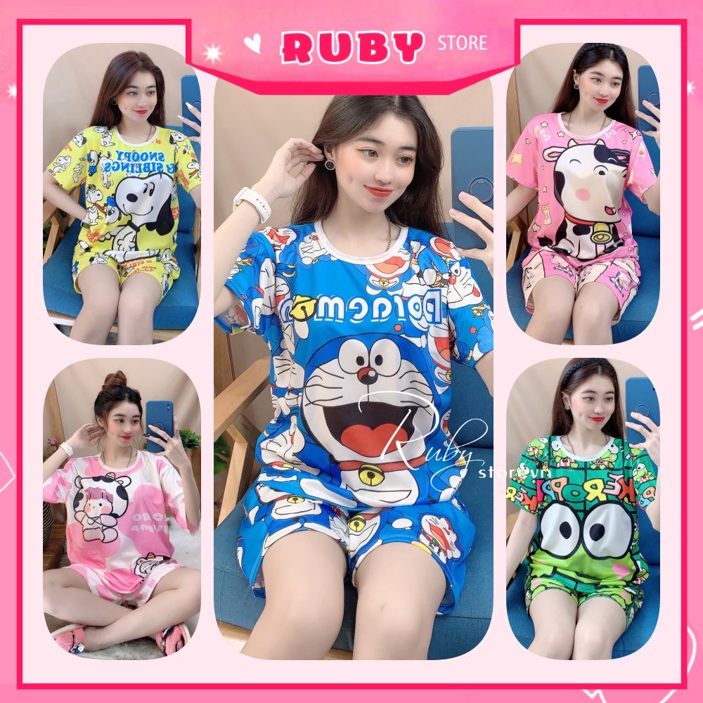 Set bộ mặc nhà Bò Sữa Hoạt Hình cho mẹ và bé (47KG - 57KG) chất thun mịn mát co giãn thoải mái ❤ tổng hợp SIZE L DBRBD