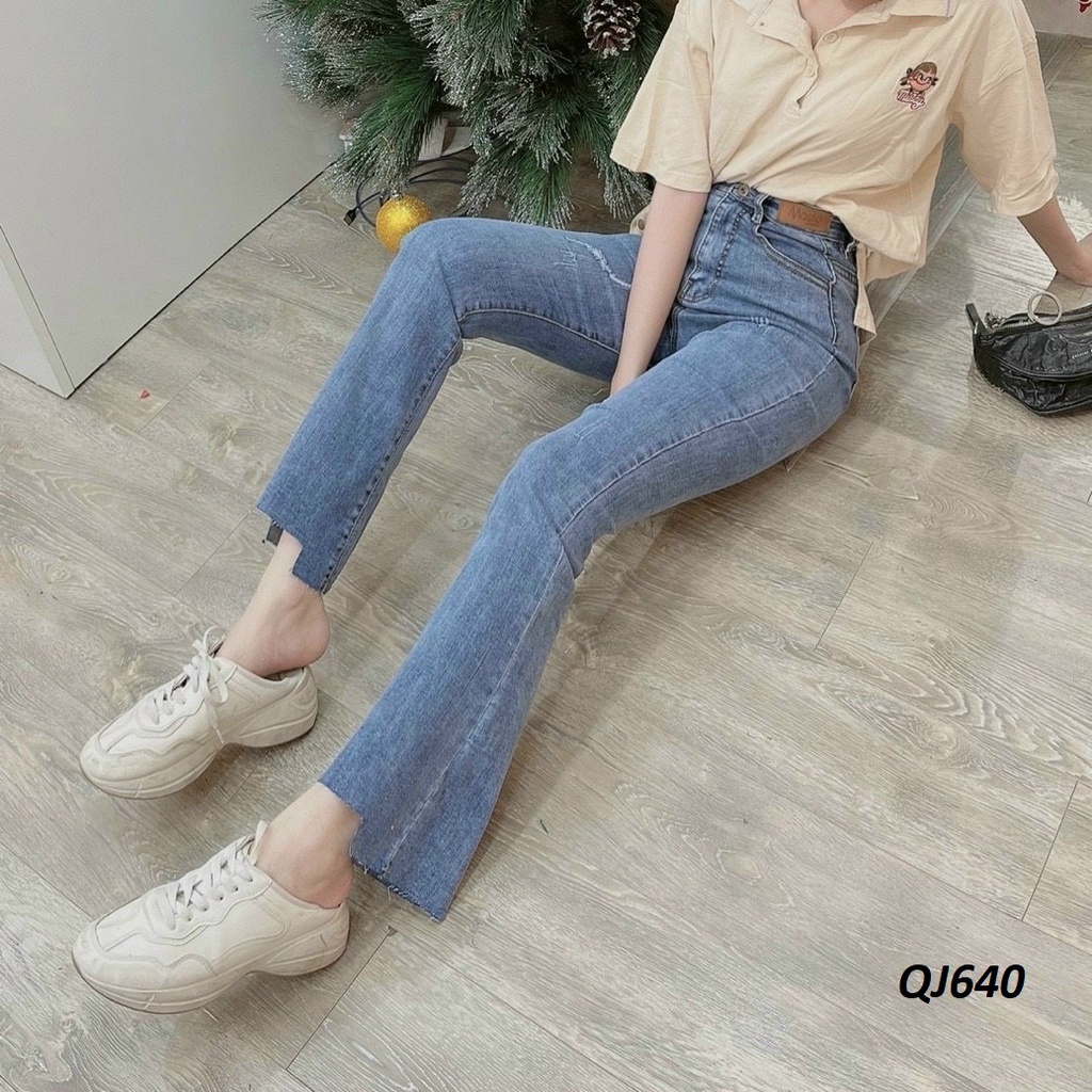 Quần jeans ống Loe - Vẩy rách lưng cao tôn dáng QJ640