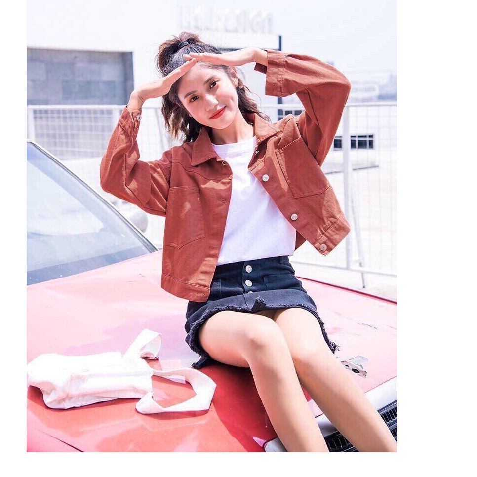 ÁO KHOÁC JEAN NỮ PHỐI CÚC SAU LƯNG THỜI TRANG MÀU CAM 3304