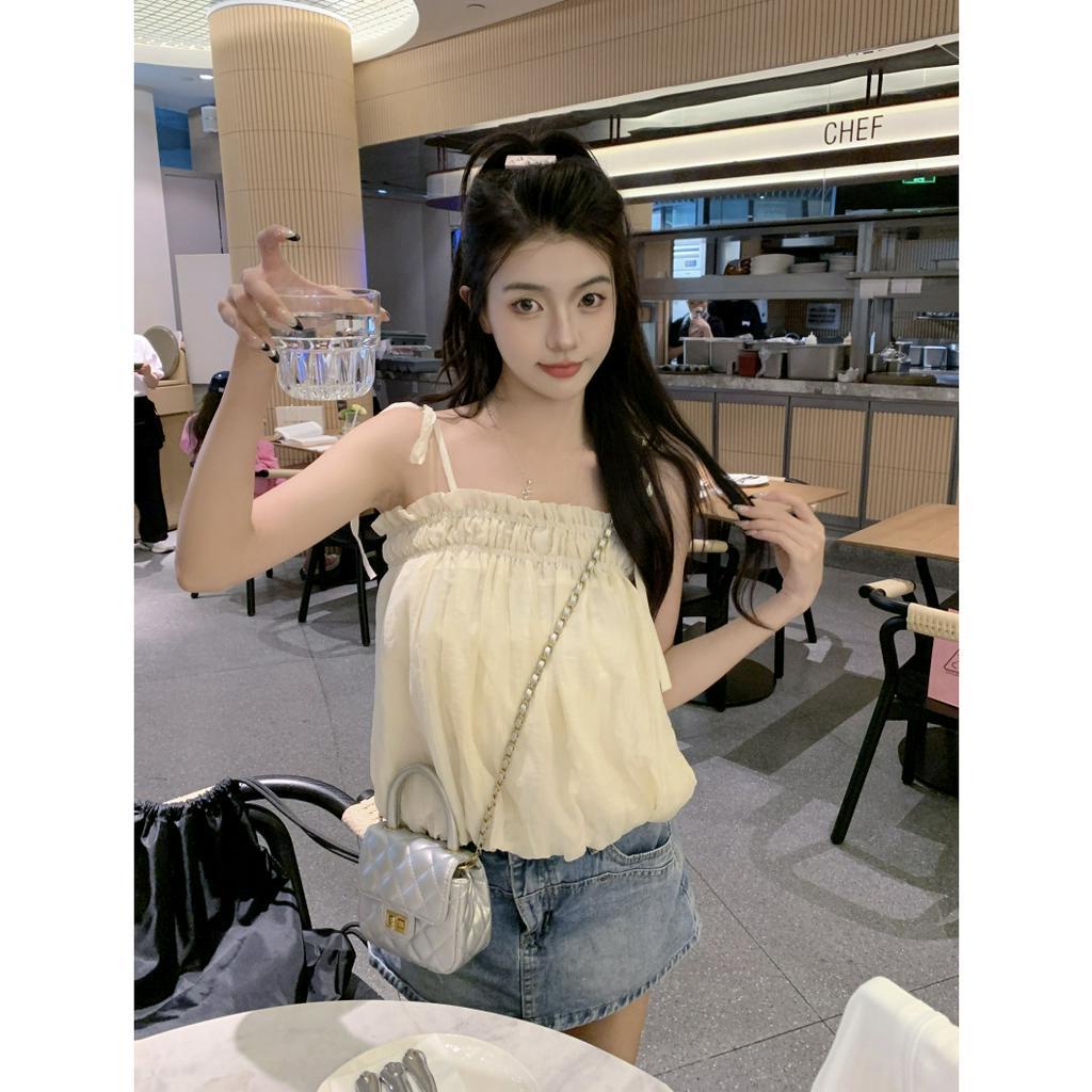 Xiaozhainv Áo Hai Dây Dáng Suông Ngọt Ngào Thời Trang Phong Cách Hàn Quốc Cho Nữ