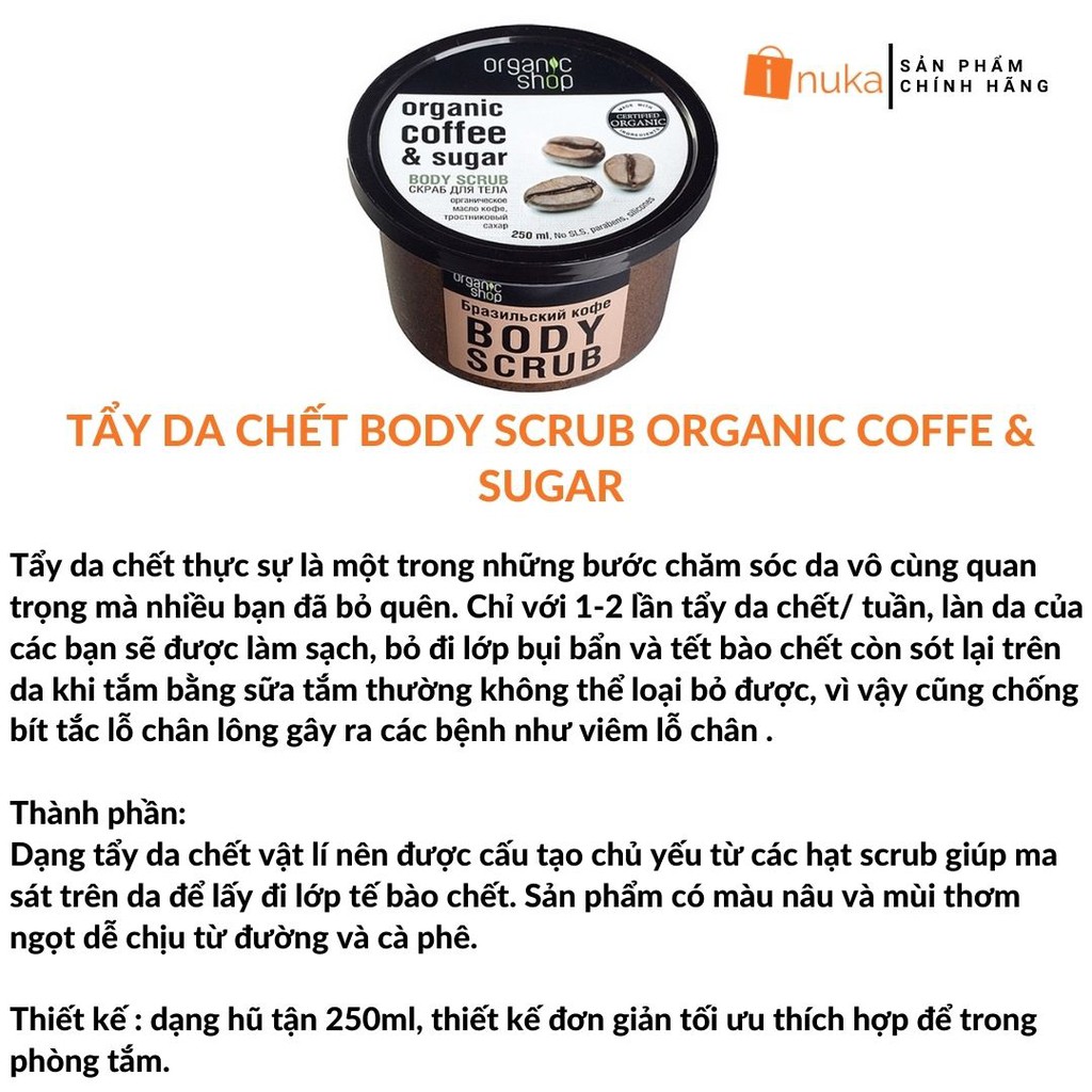 [100%-Hàng Auth] Tẩy tế bào chết body organic shop body scrub tẩy tế bào chết toàn thân trắng da, tái tạo da trắng sáng