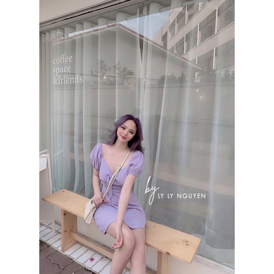 đầm ngắn bo eo kiểu cổ trễ cúp ngực