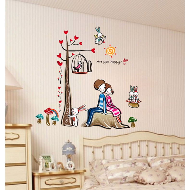 Decal Dán Tường Hình Cô Bé và Cậu Bé - Trang Trí Decor Phòng Ngủ, Phòng Khách - Min STORE