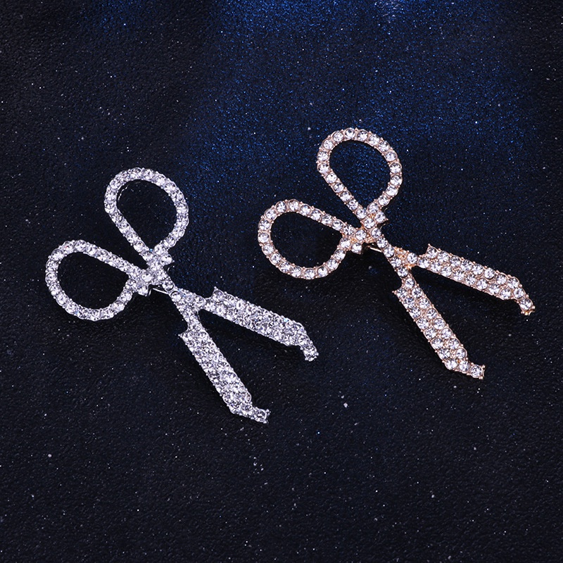 Ghim Cài Áo Hình Cây Kéo Đính Đá Bằng Hợp Kim Tinh Tế Chất Lượng Cao