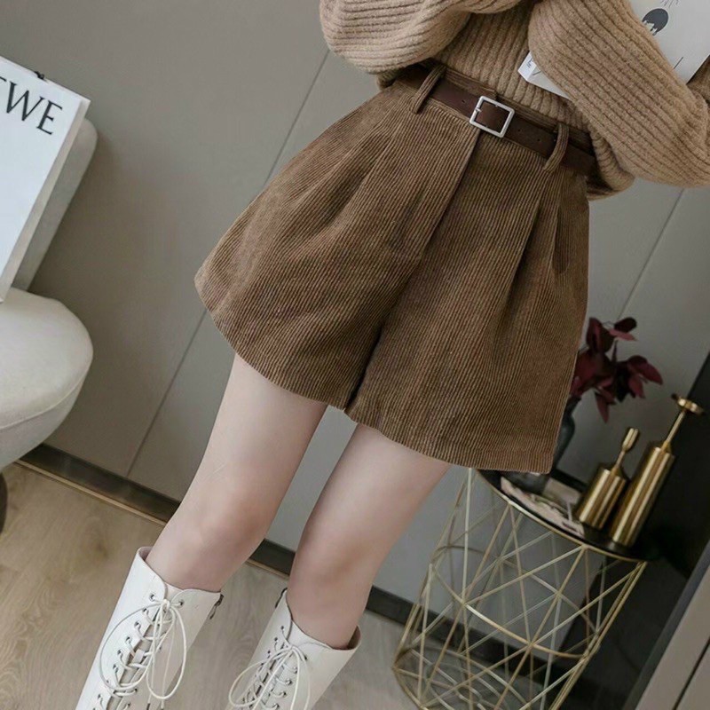 Quần Short Nhung Nữ Lưng Cao