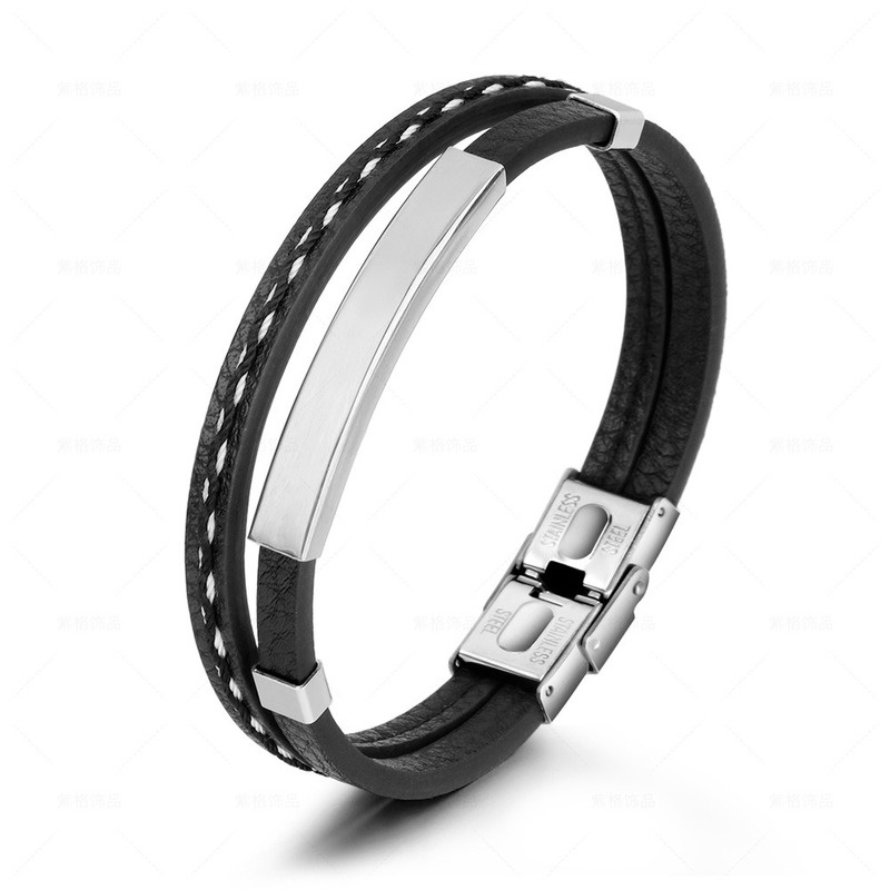 Vòng Tay Da Bện Phối Thép Không Gỉ Phong Cách Vintage 21CM