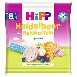 Bánh gạo ăn dặm cho bé từ 8 tháng tuổi Hipp, Bio-Heidelbeer-Reiswaffeln mit 84% Reis