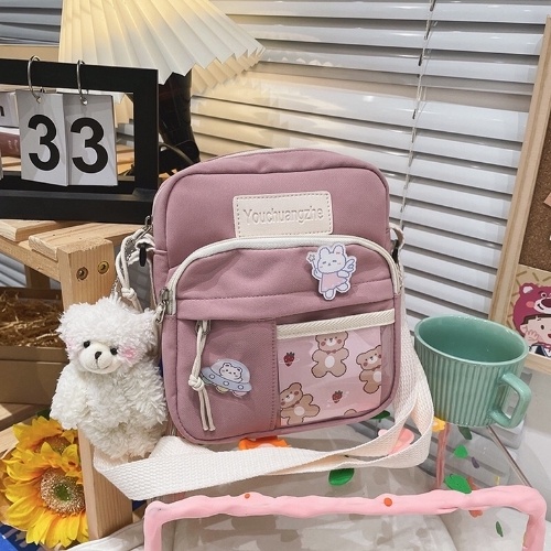Túi đeo chéo nữ mini vải canvas, kèm stick dễ thương, phong cách Nhật Bản, Hàn Quốc, mẫu mới SESAN.