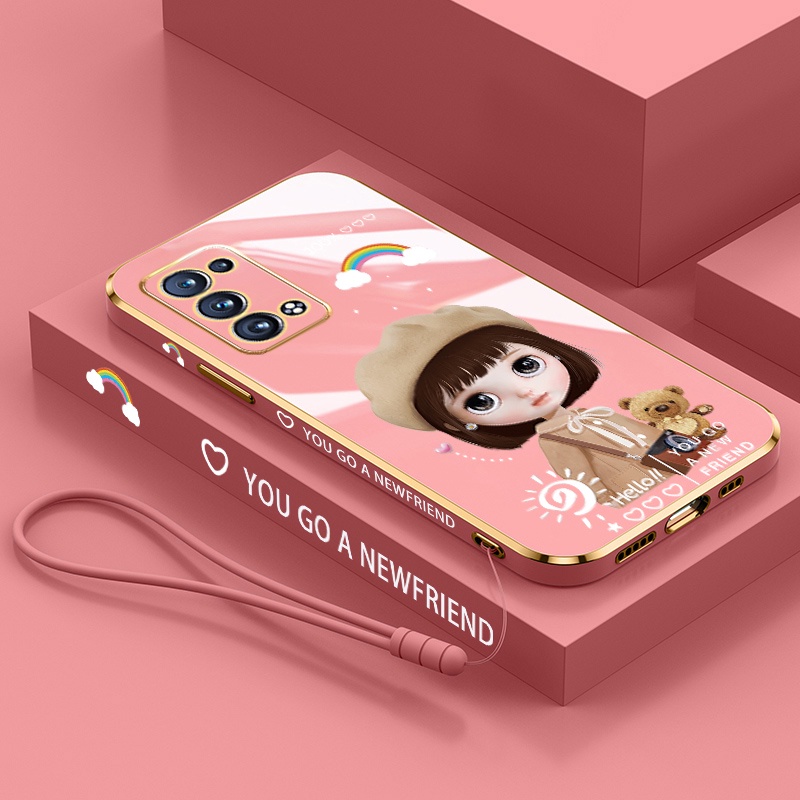 Ốp Điện Thoại Viền Vuông Họa Tiết Hoạt Hình Cô Gái Dễ Thương Cho OPPO A54 A15 A15s Realme 8 5G C15 C12 Narzo 20 30a