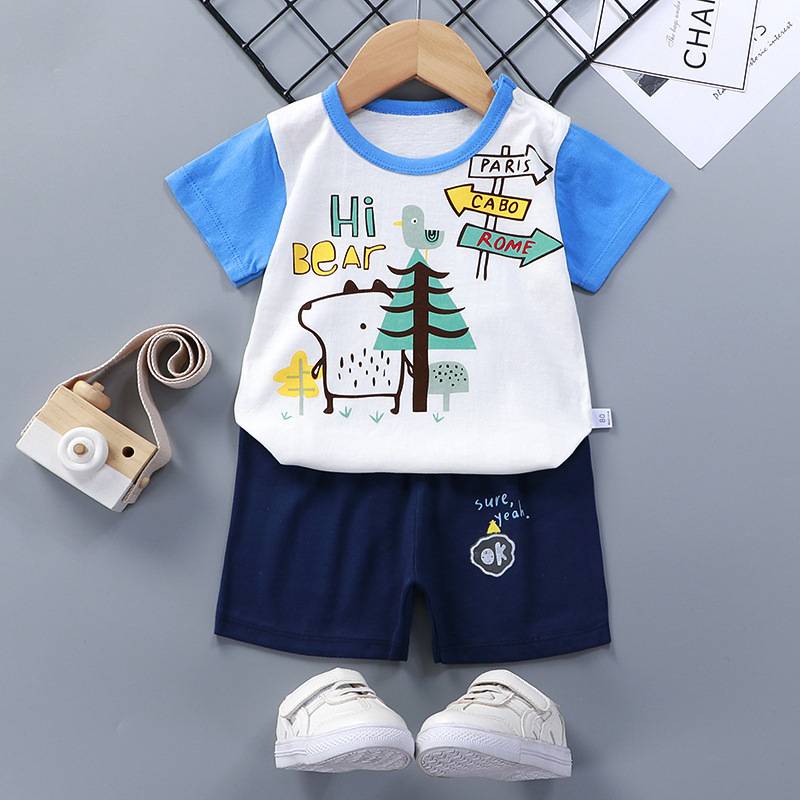 1-6 tuổi Boy Bộ thời trang dành cho trẻ em Cotton mùa hè Phim hoạt hình ngắn tay + Quần short 2 mảnh