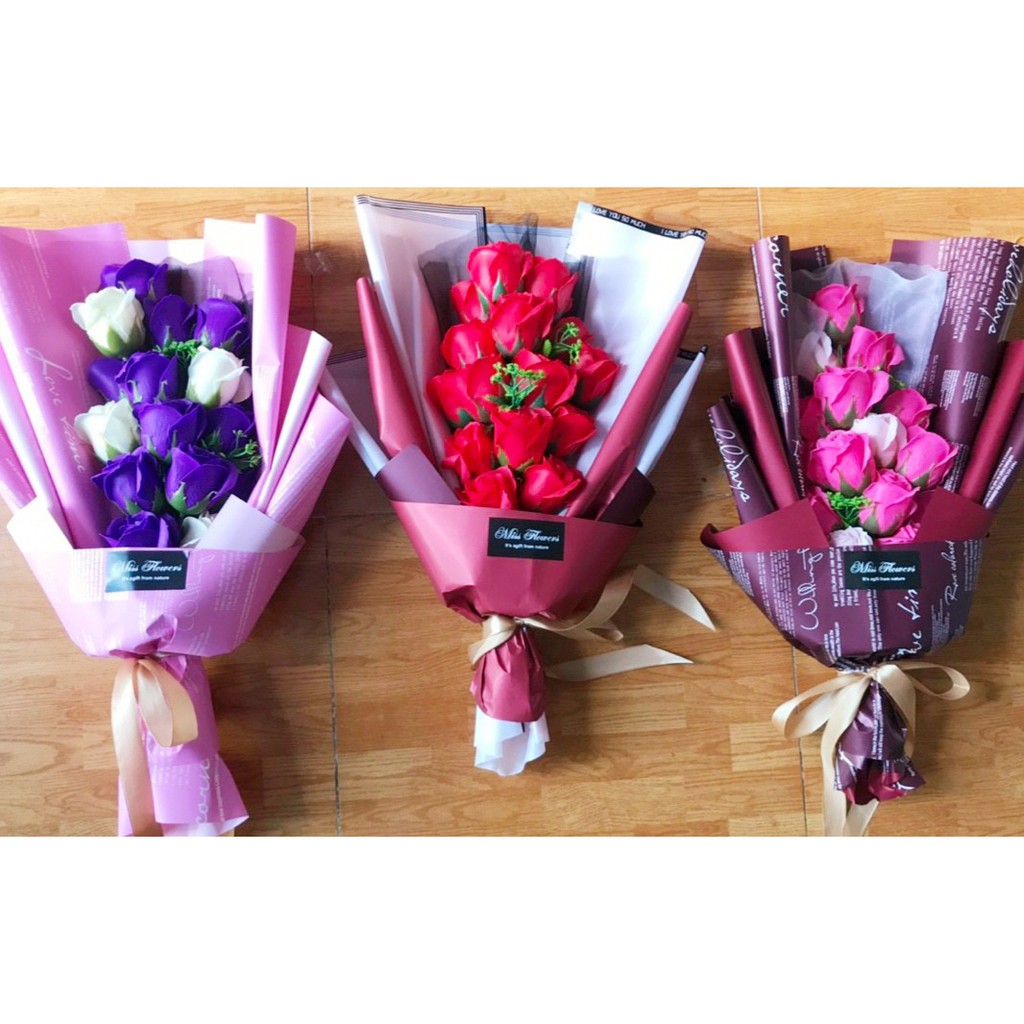 Hoa hồng bó 15 bông sáp - hương thơm vĩnh cửu - hoa sáp màu tươi sáng không giờ tàn .