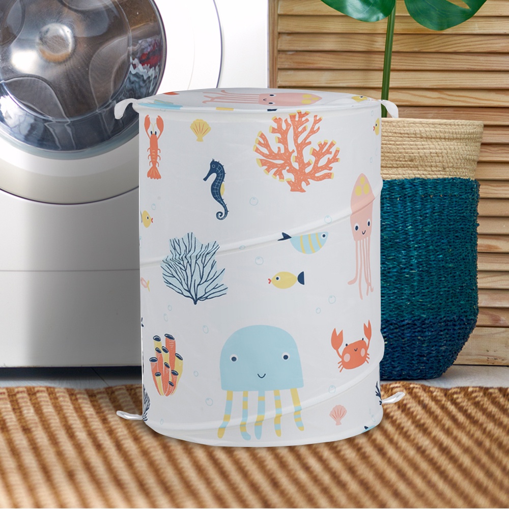 Homebase MOYA Giỏ để đồ giặt hình tròn RL-ACS21145-1 bằng Polyester 55X42X42CM họa tiết biển