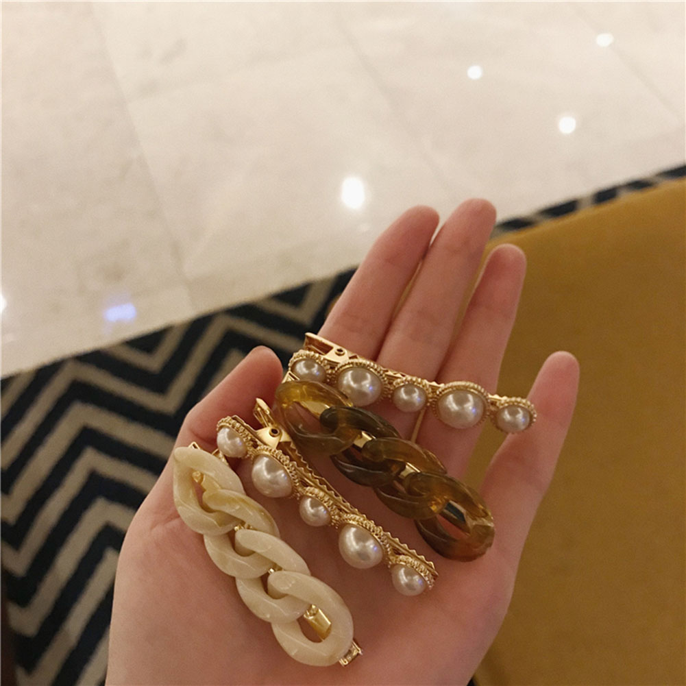 Set kẹp tóc kiểu dáng chuỗi xích ngọc trai nhân tạo phong cách Hàn Quốc thanh lịch thời trang dành cho nữ bé gái