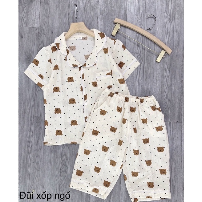 Bộ pijamas nữ chất đũi xốp hoạ tiết hàng thiết kế cao cấp, Đồ ngủ mặc nhà nữ xinh