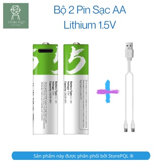 [Tặng Cáp Type C] Bộ 2 pin sạc AA lithium 1.5v tặng kèm cáp sạc đôi type C