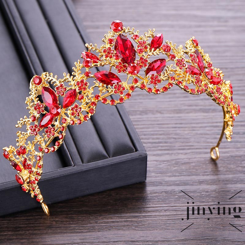 GETNOIVAS Vương miện cô dâu đính đá pha lê đỏ sang trọng