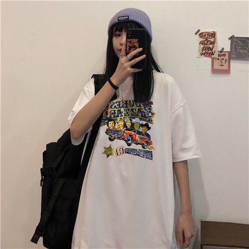 Áo thun form rộng in họa tiết chất cotton thoáng mát Xonxen shop free size mã 802367