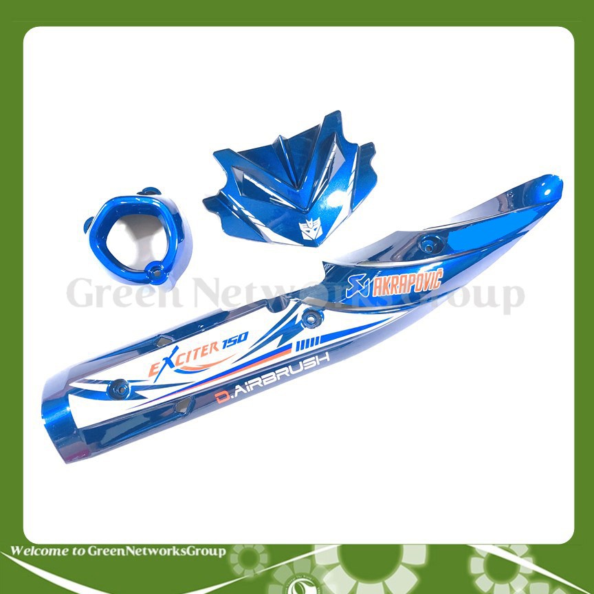 Combo ốp pô và mão sừng Exciter màu Xanh Dương Greennetworks